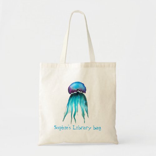 Kids name cute jellyfish book library bag