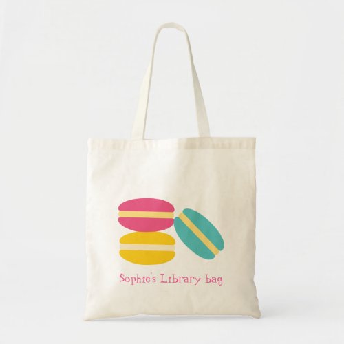 Kids name cute macaron cake book library bag