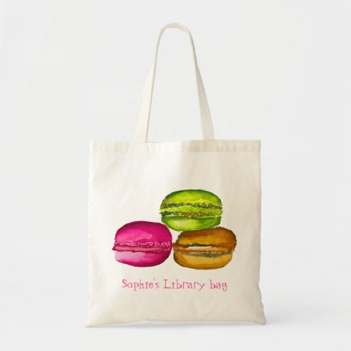 Kids name cute macaron cake book library bag