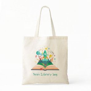 Kid's name cute rocket book library bag