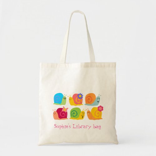 Kids name cute snails book library bag