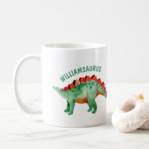 Kids Name Funny Watercolor Dinosaur  Coffee Mug