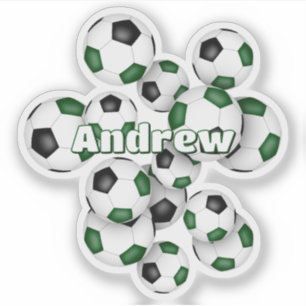 kids name green black soccer balls sticker
