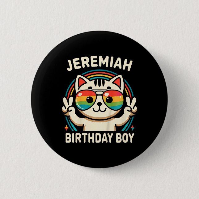 Kids Name Jeremiah Birthday Boy Cat  Button (Front)