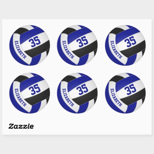 kids name jersey number blue black volleyball classic round sticker