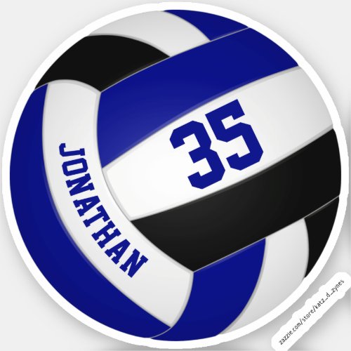 kids name jersey number blue black volleyball sticker