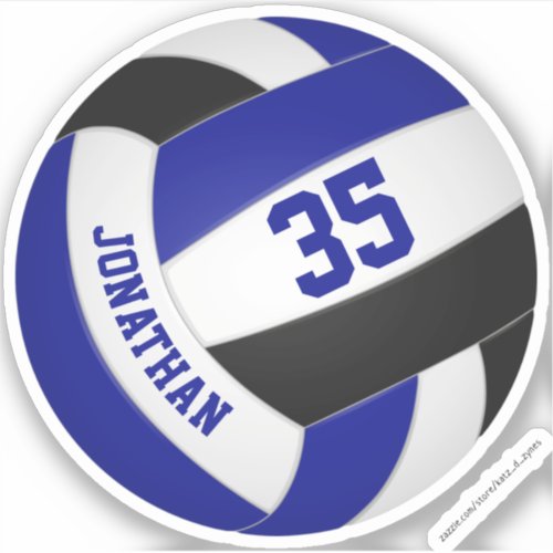 kids name jersey number blue black volleyball sticker