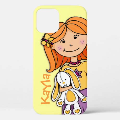 Kids name Kayla iphone girl cuddle yellow iPhone 12 Case