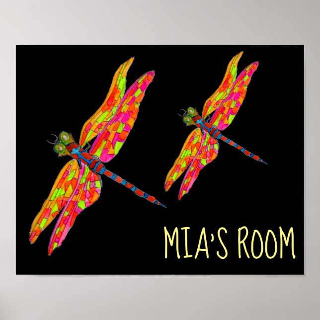 Kid's name label Dragonfly kid's room art Poster (Front)