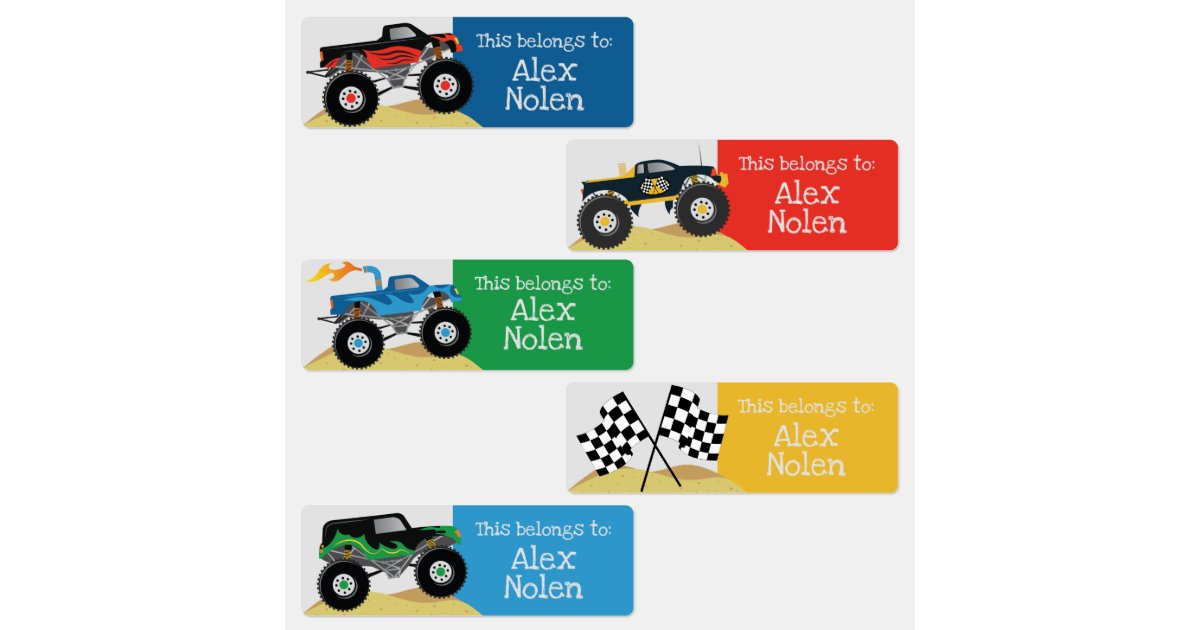 Kids Name Labels for School Supplies Monster Truck