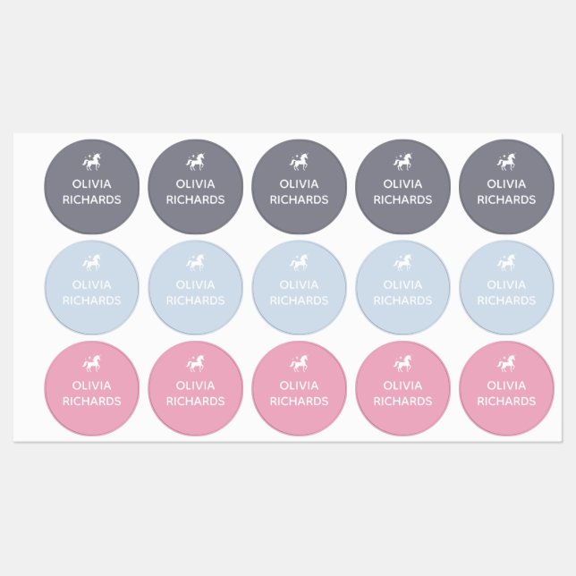 Kid's Name Labels Pink Unicorn Waterproof Label (Sheet)