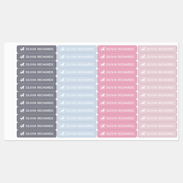 Kid's Name Labels Pink Unicorn Waterproof Label (Sheet)