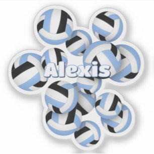 kids name light blue black team colors volleyballs sticker