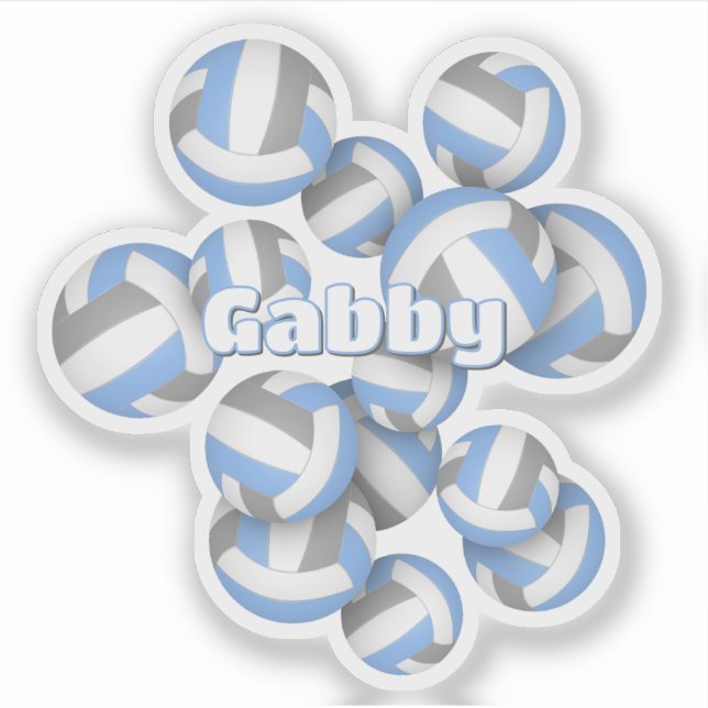 kids name light blue gray team colors volleyballs sticker (Front)
