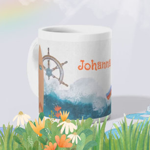 Kids Name Nautical Unicorn Rainbow Coffee Mug