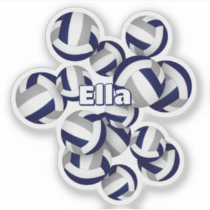 kids name navy blue gray team colors volleyballs sticker