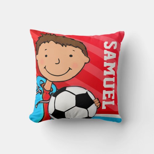 Kids name nephew football soccer red blue pillow