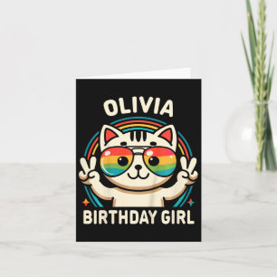 Kids Name Olivia Birthday Girl Cat Card