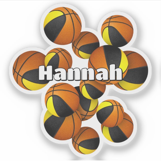 kids name on black gold team colors basketballs sticker (Front)