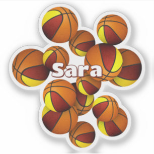 kids name on maroon gold team colors basketballs sticker