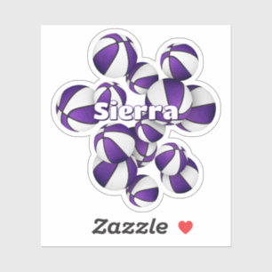 kids name on purple white team colors basketballs sticker