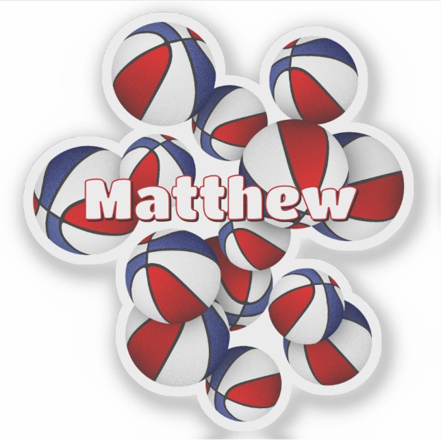 kids name on red white blue basketballs sticker (Front)