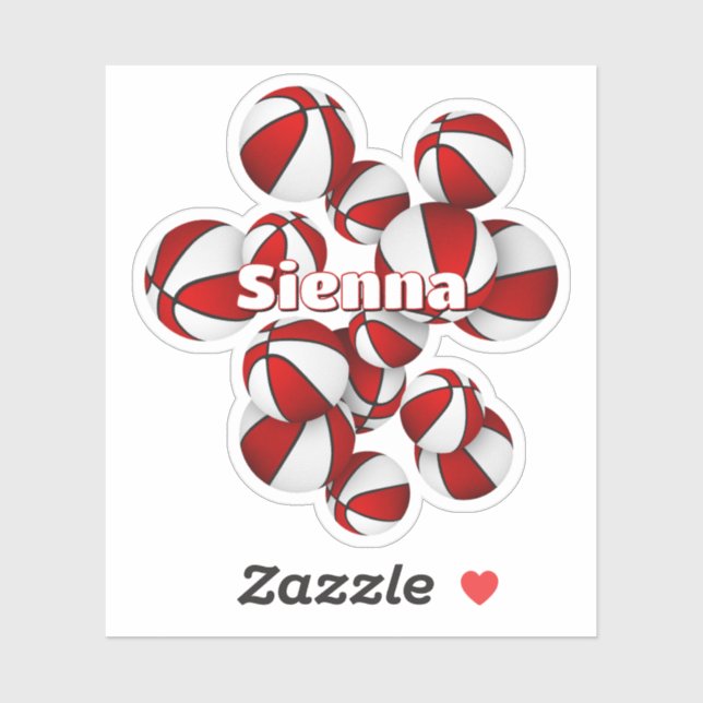 kids name on red white team colors basketballs sticker (Sheet)