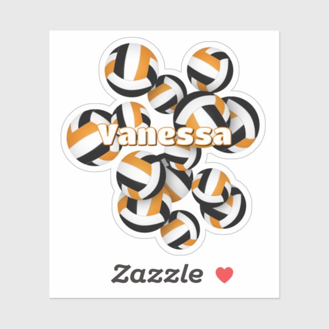 kids name orange black team colors volleyballs sticker (Sheet)