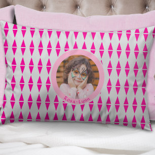 Kids Name Photo Gray Pink Custom Pillow Case