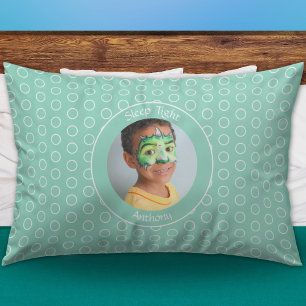 Kids Name Photo Green Personalized  Pillow Case