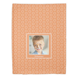 Kids Name Photo Orange Personalized Duvet Cover