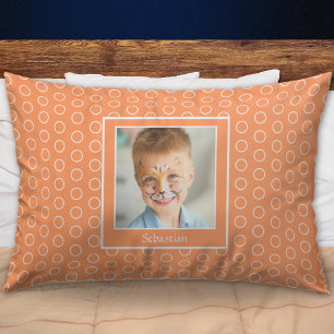 Kids Name Photo Orange Personalized Pillow Case
