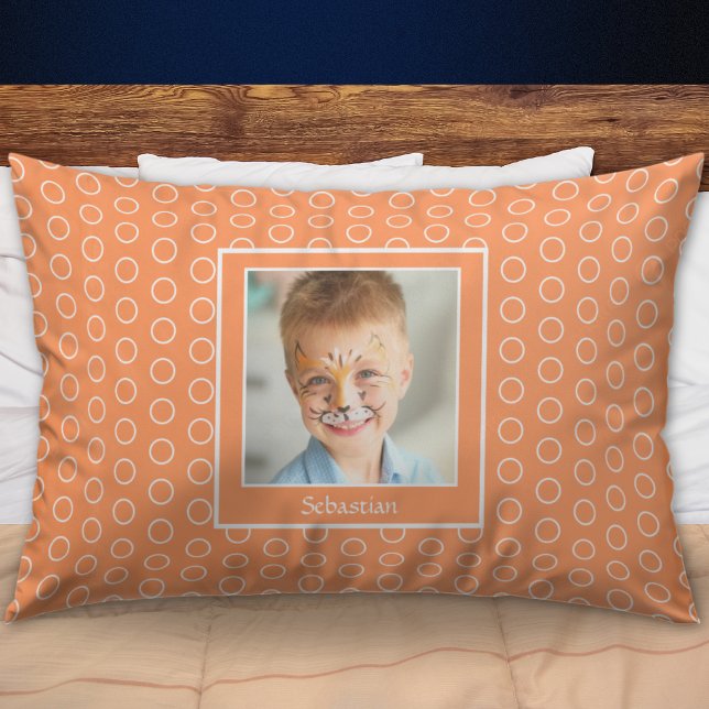 Kids Name Photo Orange Personalized Pillow Case (Creator Uploaded)
