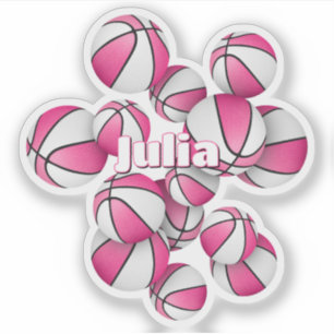 kids name pink white basketballs sticker