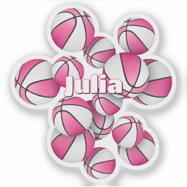 kids name pink white basketballs sticker (Front)