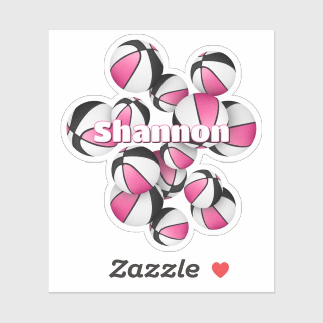 kids name pink white black basketballs sticker (Sheet)