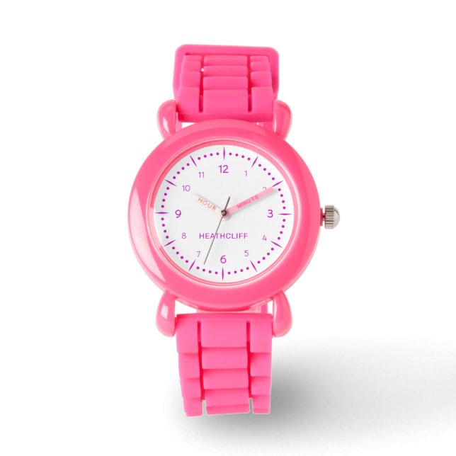 Kids Name Purple| Pink Glitter Leather Strap Girls Watch (Front)