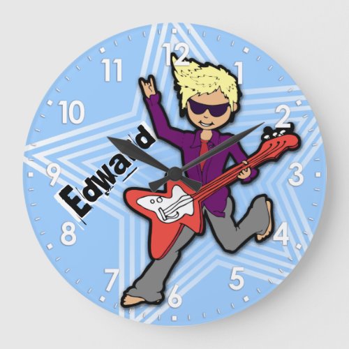 Kids name rockstar guitar boy blue clock