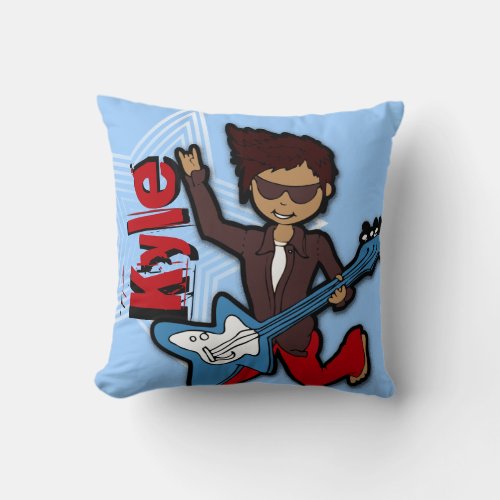 Kids name rockstar guitar boy blue pillow