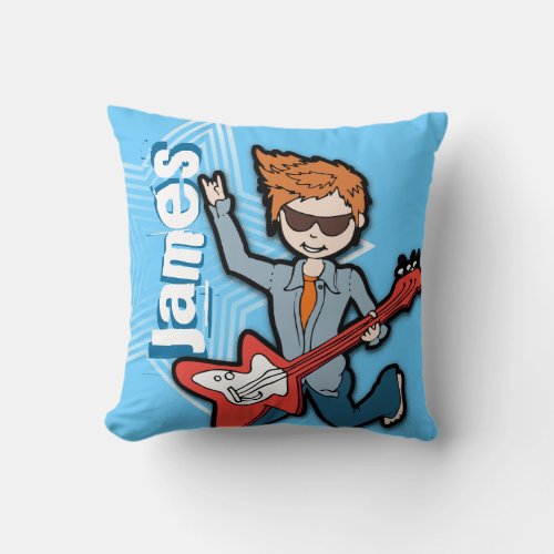 Kids name rockstar guitar boy bright blue pillow