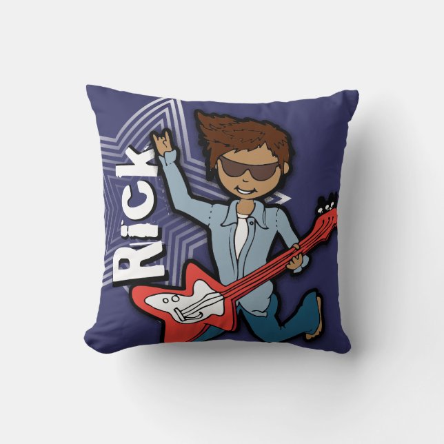 Kids name rockstar guitar boy dark blue pillow (Front)