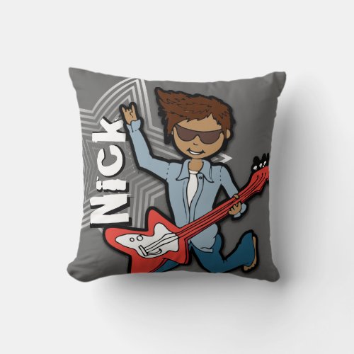 Kids name rockstar guitar boy grey pillow