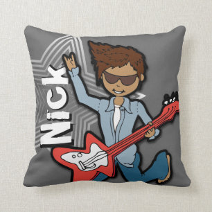 Kids name rockstar guitar boy grey pillow