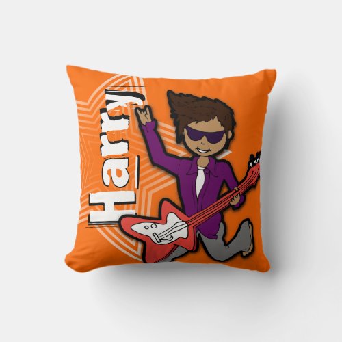 Kids name rockstar guitar boy orange  grey pillow