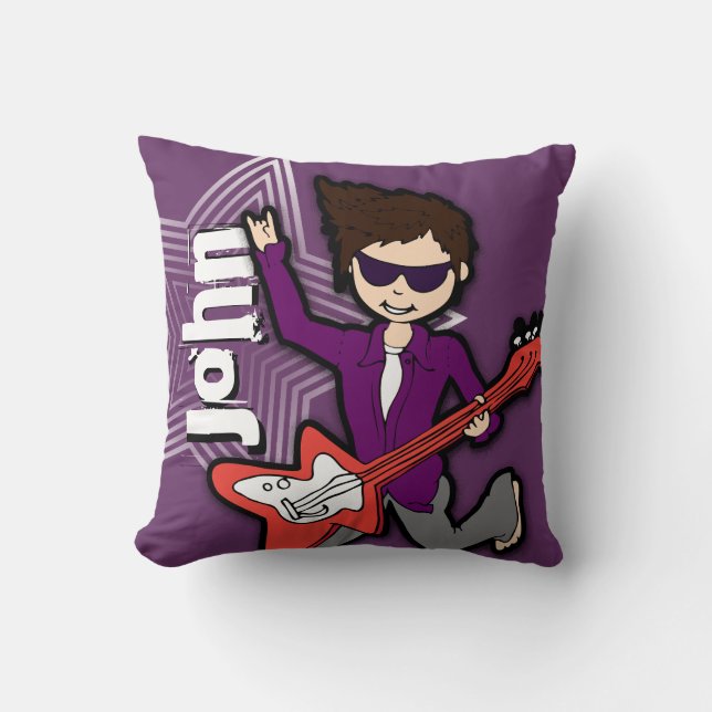 Kids name rockstar guitar boy purple pillow (Front)