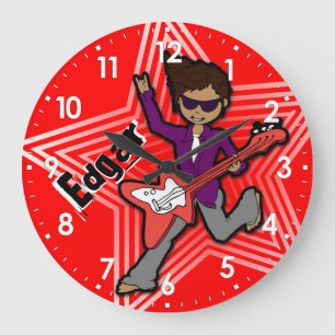 Kids name rockstar guitar boy red clock