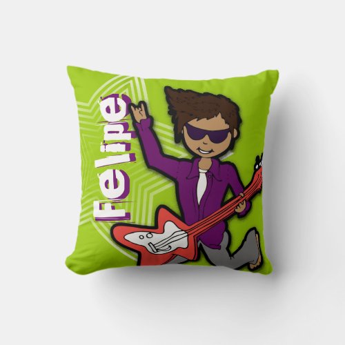 Kids name rockstar guitar green  purple pillow