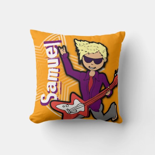 Kids name rockstar guitar orange  purple pillow