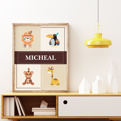 Kids Name Wall Decals Woodland Animals Nursery Poster
