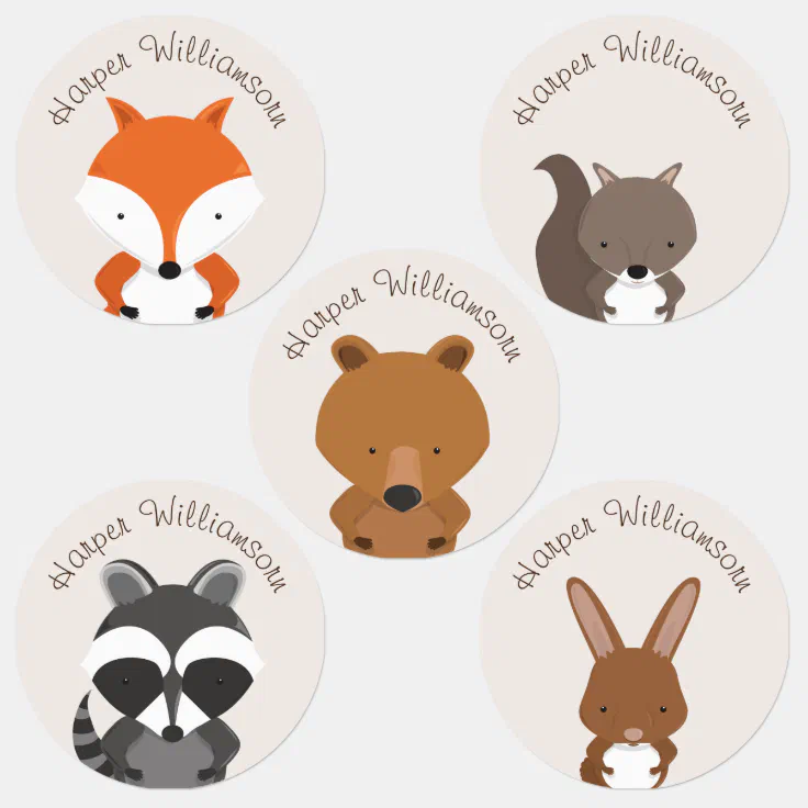 Kids Name Woodland Animals Kids' Labels | Zazzle